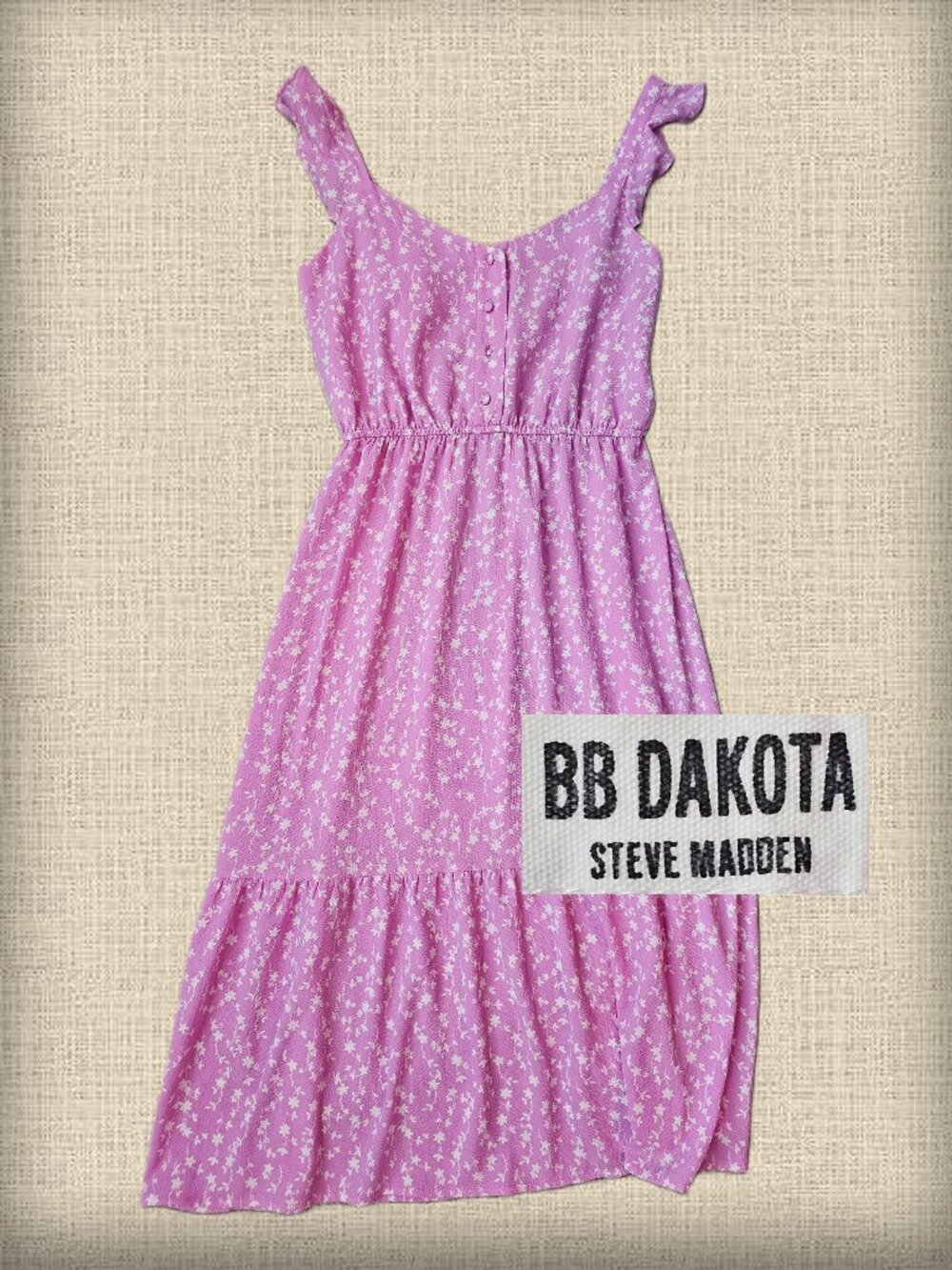 BB Dakota by Steve Madden Pink Floral Smocked Midi Dress Size S